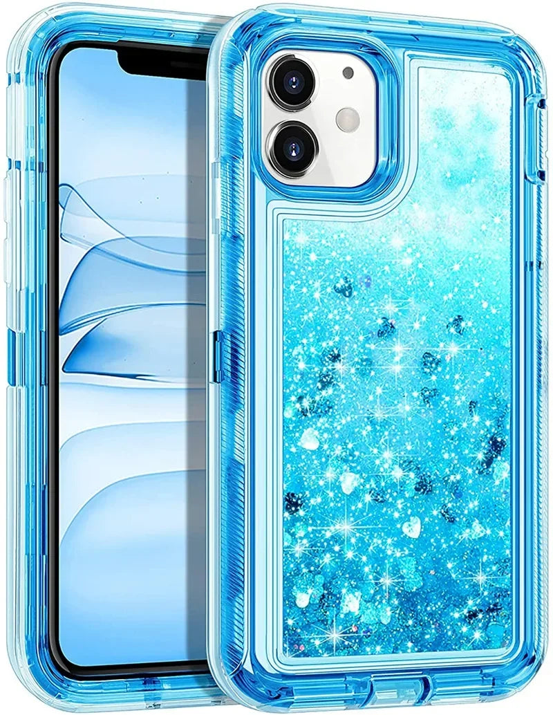 Luxury Dynamic Glitter Quicksand Case for iPhone 17 16 15 14 13 Pro Max X XSMAX XR SE 6 7 8 Plus, Heavy Shockproof Phone Cover