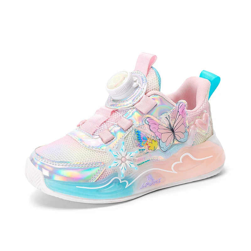 Cute Sneakers for Girls, Pink and Purple Butterfly Print Kids' Shoes, School Athletic Running Trainers, Girls' Sports Shoes