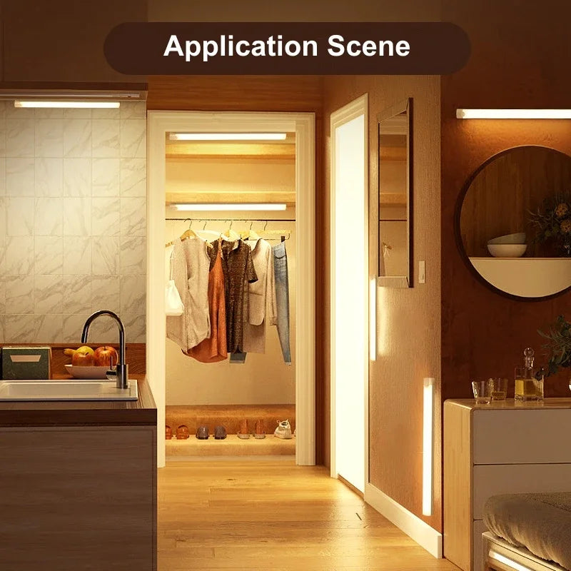 Tira de luces LED con Sensor de movimiento, luz nocturna con Sensor inalámbrico, Detector recargable por USB, lámpara de pared, armario de cocina y almacenamiento