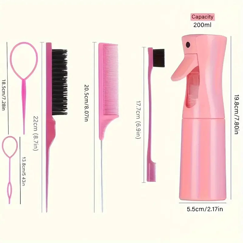6 unids/set de cepillos para el cabello, botella con pulverizador para peluquería, bucle para trenzado de cabello, peine de cola de rata, cepillo para el cabello con Control de bordes Brsuh