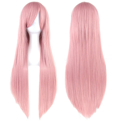 Soowee 80cm Synthetic Hair Wigs, White and Purple Cosplay Wigs, Black Straight Hair Wig for Party, Women's Wig.