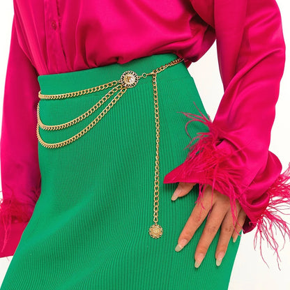 Estilo Punk Hip Hop, cadena de cintura que combina con todo, Luna, cinturón de Metal Vintage para mujer, cinturón de cadena de cintura alta Vintage para mujer.