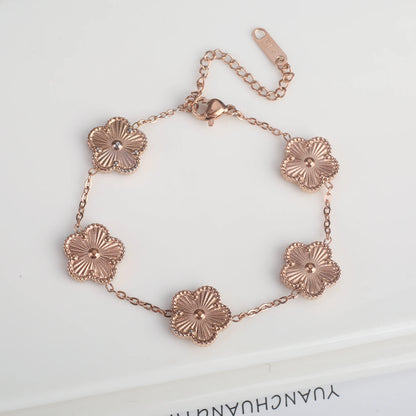 Pulsera clásica de acero inoxidable para mujer, brazalete ajustable de cinco flores, joyería de fiesta a la moda.