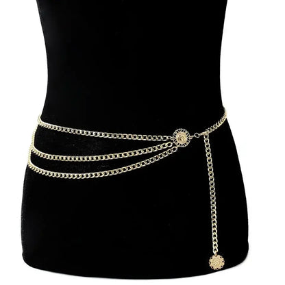 Estilo Punk Hip Hop, cadena de cintura que combina con todo, Luna, cinturón de Metal Vintage para mujer, cinturón de cadena de cintura alta Vintage para mujer.