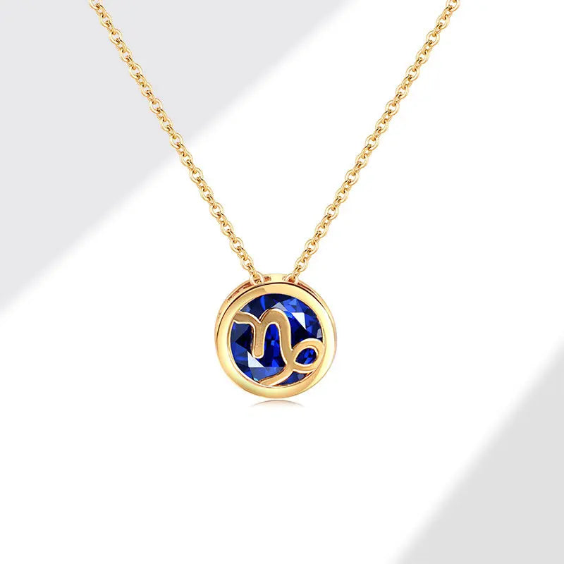 Retro Double-Sided Hollow 12 Constellation Pendant Necklaces for Women, Crystal Rhinestone Birthstone Zodiac Sign Choker