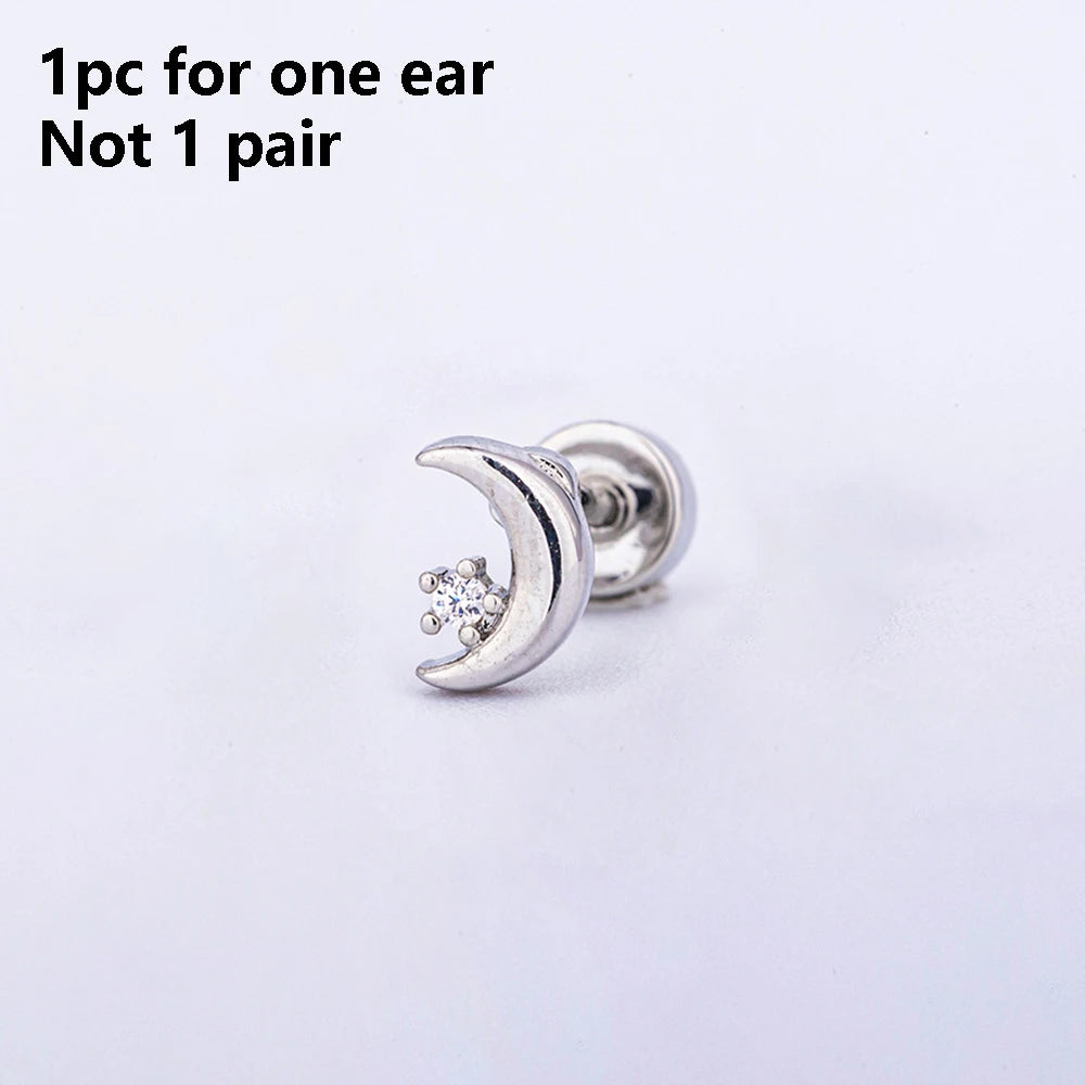 Pendientes de acero inoxidable con forma de estrella, Luna y sol para mujer, uso diario Simple, Piercing para cartílago, joyería Punk Unisex Rock, 1 ud.