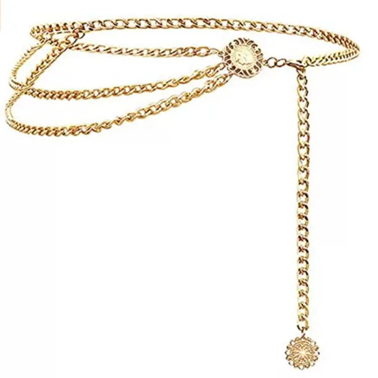 Estilo Punk Hip Hop, cadena de cintura que combina con todo, Luna, cinturón de Metal Vintage para mujer, cinturón de cadena de cintura alta Vintage para mujer.