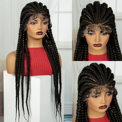 Pelucas trenzadas Cornrow de 32 pulgadas, peluca con trenzas de encaje sintético completo con pelo de bebé, peluca de encaje trenzado sin nudos Frontal para mujeres negras