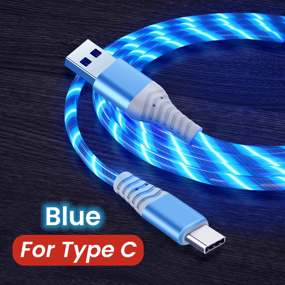 MVQF 5A Fast Charging Cable, Luminous LED Cable, Micro USB TypeC Data Cable, Flowing Streamer Light, USB C LED Cable for Huawei Xiaomi.