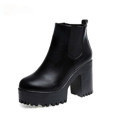 Botas de tacón cuadrado para Mujer, Zapatos con plataforma, de cuero PU, hasta el muslo, para motocicleta