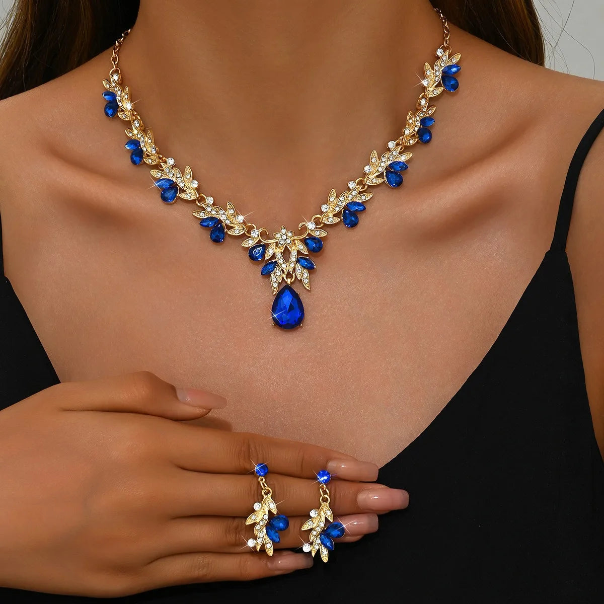 3 Pcs New Fashion Necklace Sets for Women Water Drop Necklace Choker Pendant Jewelry Set for Prom Birthday Wedding Bridal