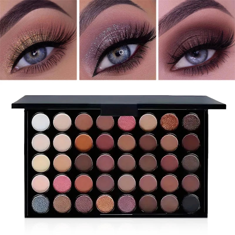 Paleta de sombras de ojos con purpurina, 40 colores, mate, resistente al agua, polvo prensado de larga duración, Kit de cosméticos, paleta de maquillaje de ojos para mujer, moda