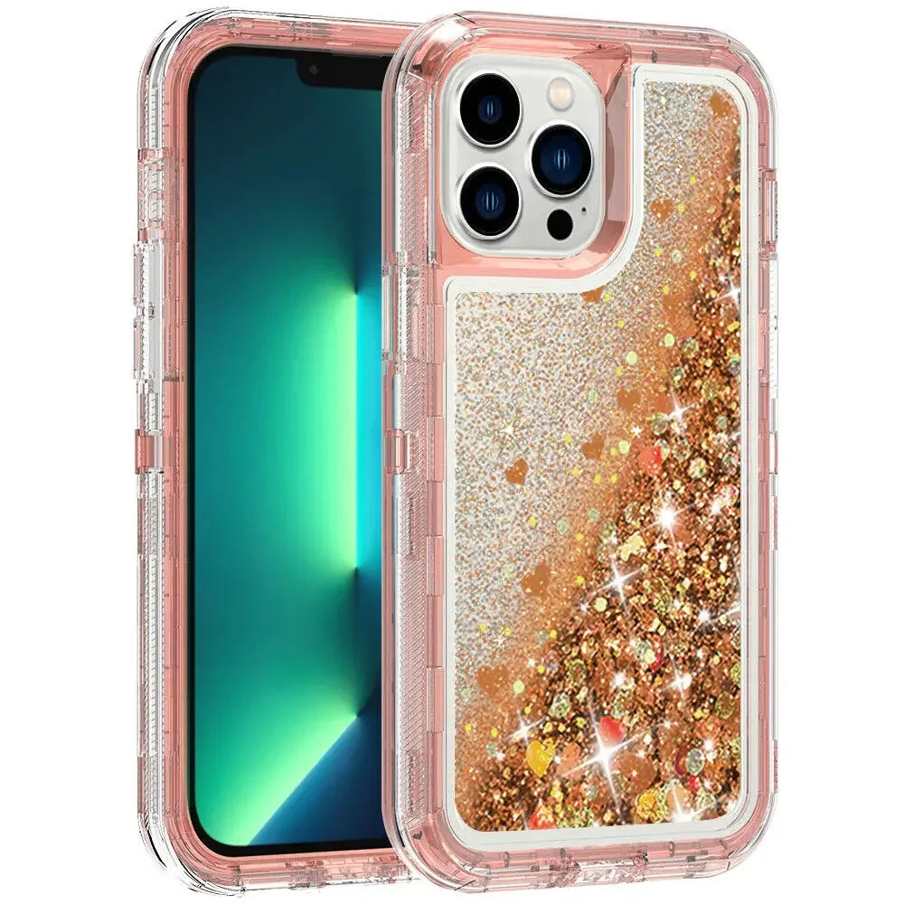 Luxury Dynamic Glitter Quicksand Case for iPhone 17 16 15 14 13 Pro Max X XSMAX XR SE 6 7 8 Plus, Heavy Shockproof Phone Cover