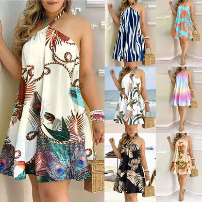 Vestido con cuello halter y estampado floral Vestido halter sin espalda bohemio para primavera y verano Ropa de mujer