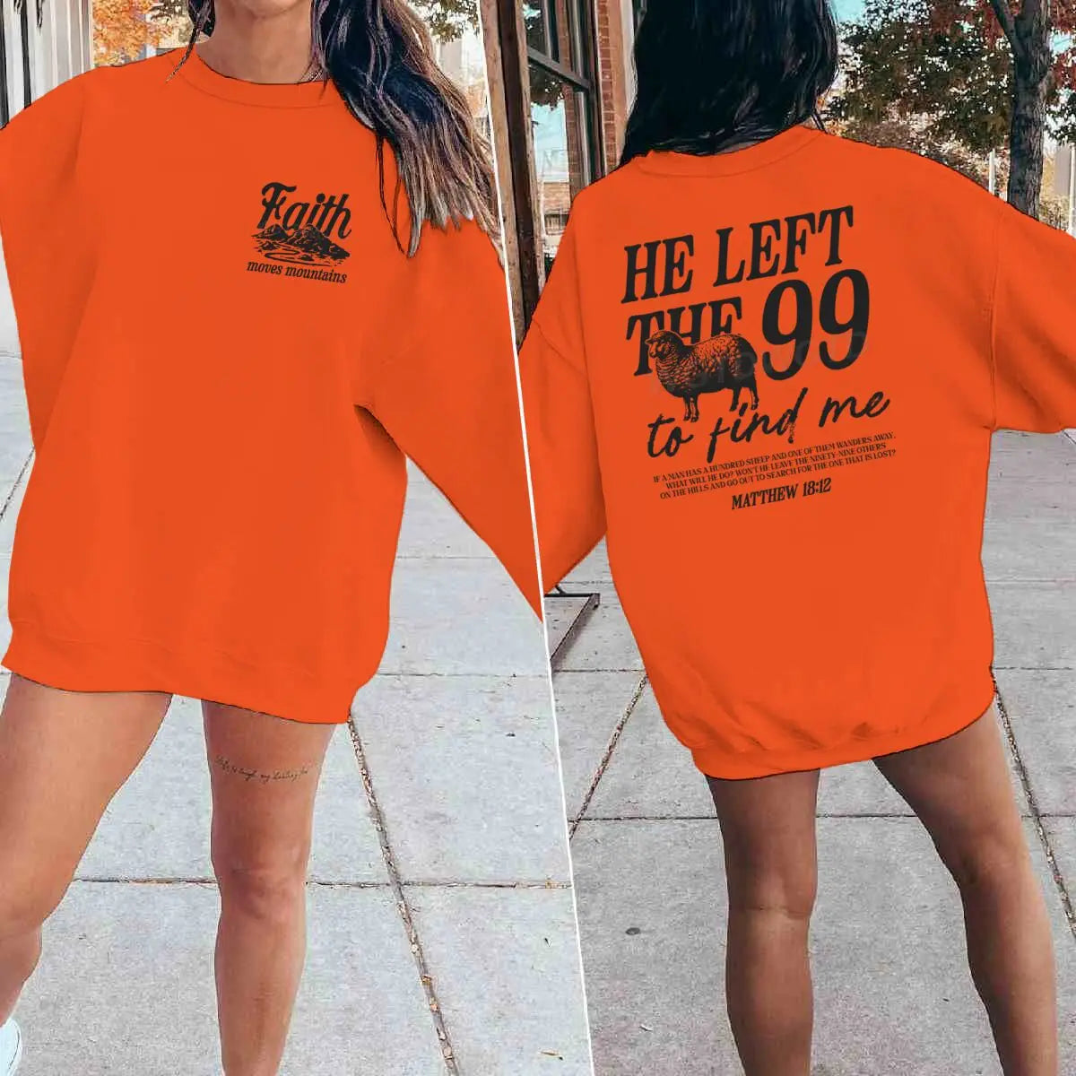 Religious design sweatshirts for men and women, with the phrase 'He left the 99 to find me', graphic pullover, religious faith gift for Christians, round neck top.