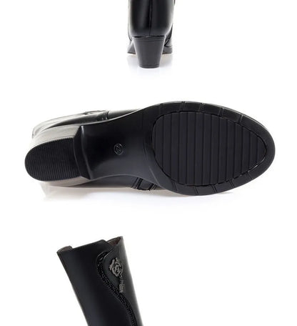 Botas de invierno para Mujer, Botas de nieve cálidas de felpa, Botas de tacón alto a media pantorrilla a la moda para Mujer, Botas de cuero de alta calidad para Mujer