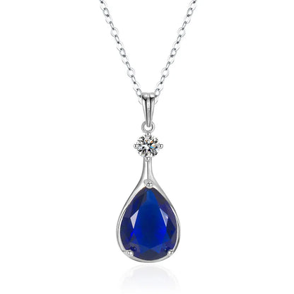Collar de lujo para mujer, accesorios de joyería de plata 925, forma de gota de agua, colgante de piedras preciosas de circón de zafiro, regalo de fiesta de boda