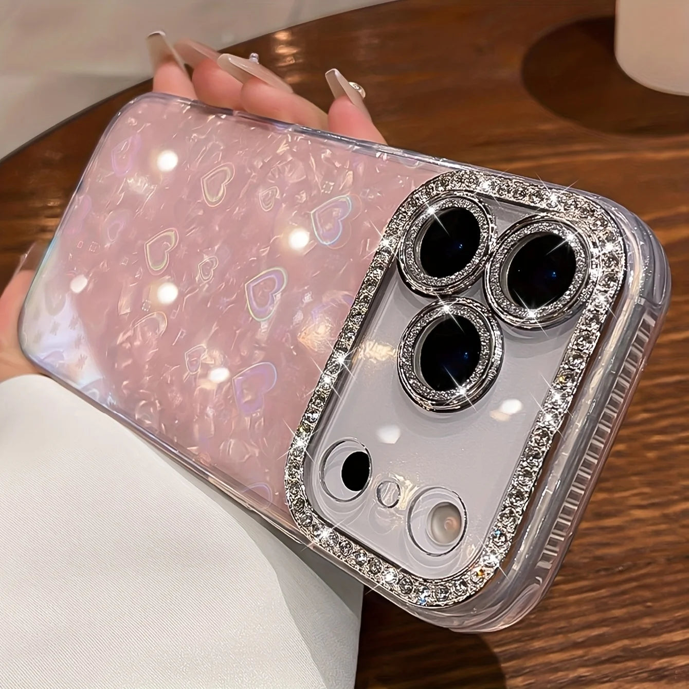 Funda de teléfono con patrón de carcasa láser de amor de cristal brillante elegante para iphone 17 Air 16 15 14 Plus 13 12 Pro Max cubierta de película de lente suave.