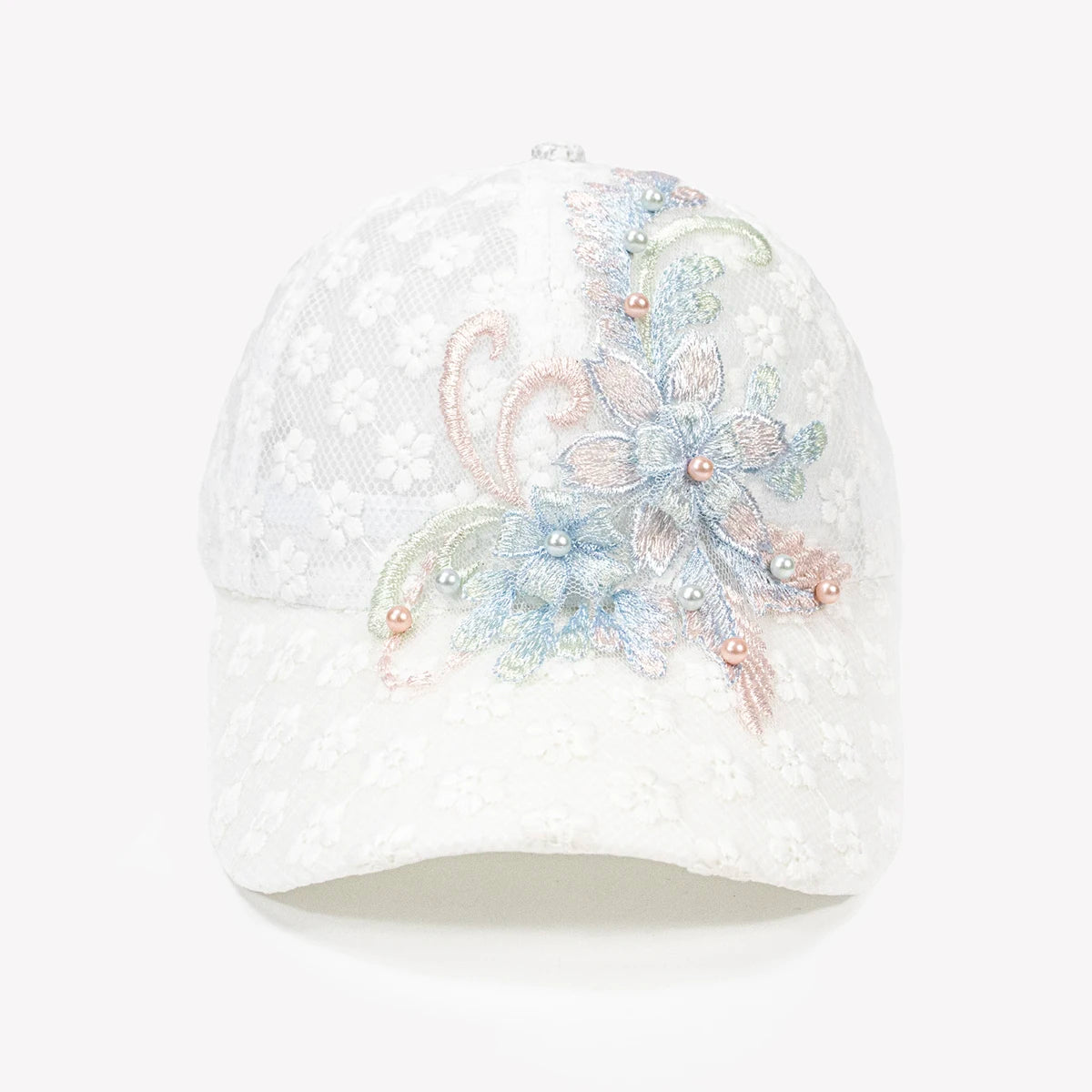 Gorra de béisbol de mujer transpirable ahuecada de encaje sombrero elegante bordado blanco