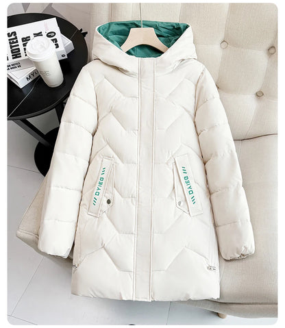 Chaqueta de plumón de longitud media para mujer, de alta gama, gruesa, cálida y elegante, estilo coreano, para el invierno, c...