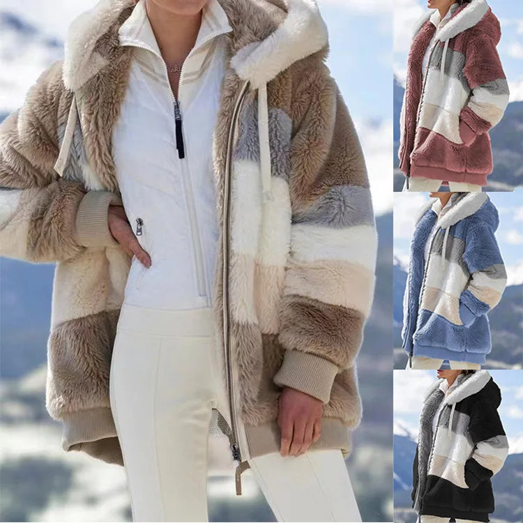 Chaqueta de gran tamaño para mujer, ropa de calle con capucha y bolsillo de felpa cálida, abrigo holgado para mujer, ropa femenina.