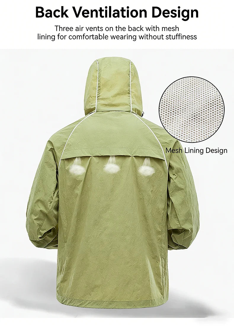EUMERGX Waterproof Jacket for Men and Women, Windbreaker with Sun Protection for Fishing, Climbing, Hiking, Lightweight Rain Coat, Unisex, for Summer