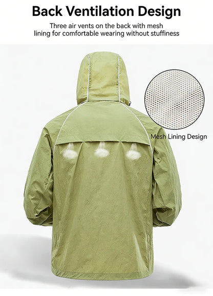 EUMERGX Waterproof Jacket for Men and Women, Windbreaker with Sun Protection for Fishing, Climbing, Hiking, Lightweight Rain Coat, Unisex, for Summer