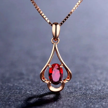 Collar Retro de plata 925, joyería con forma ovalada, colgante de piedras preciosas de rubí, accesorios para mujer, regalo de fiesta de promesa de compromiso de boda