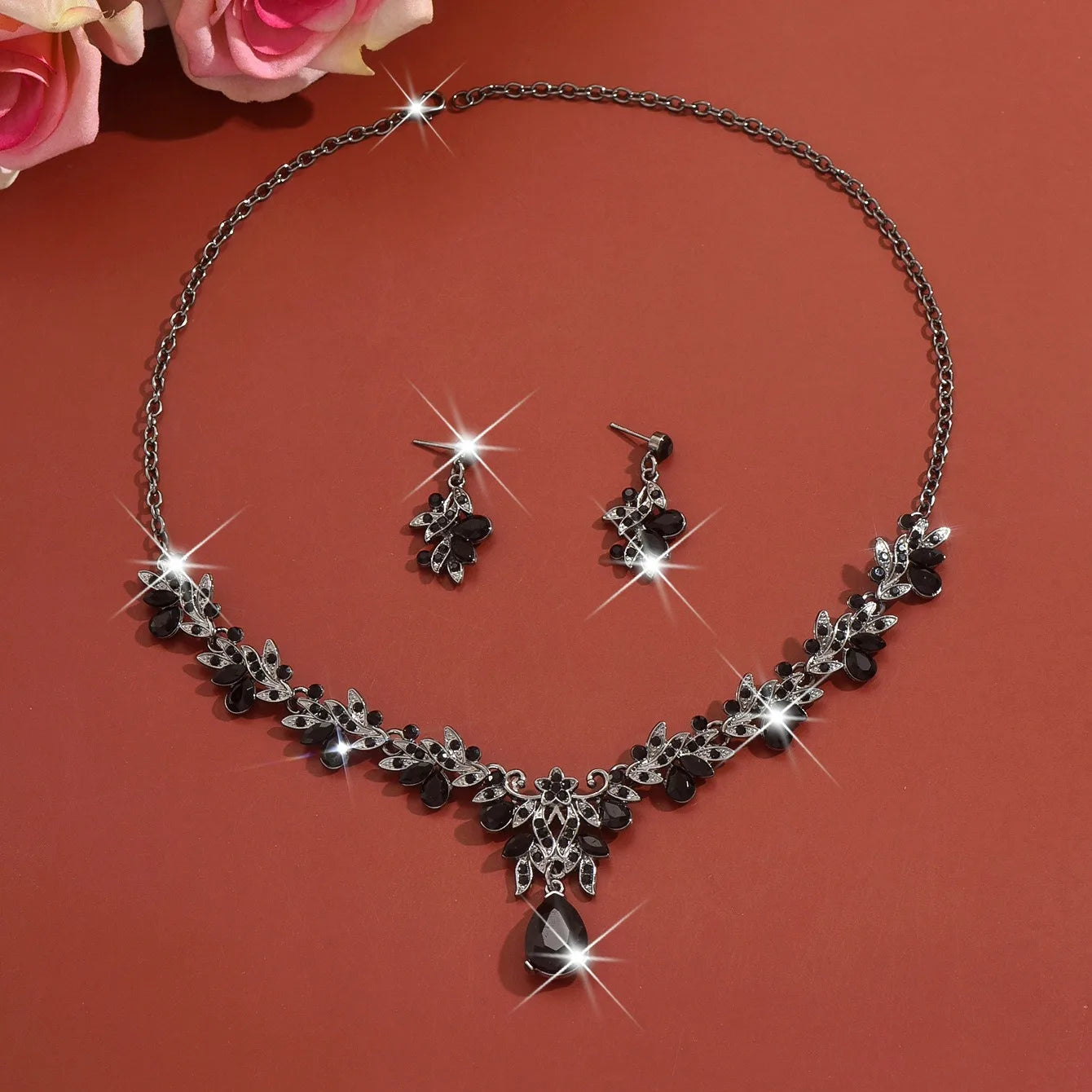 3 Pcs New Fashion Necklace Sets for Women Water Drop Necklace Choker Pendant Jewelry Set for Prom Birthday Wedding Bridal