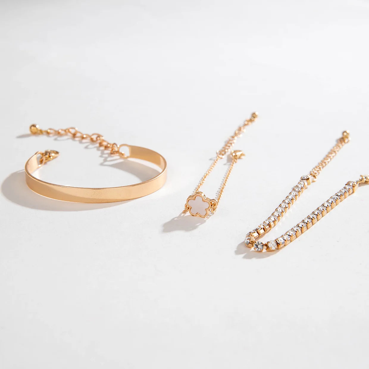 3 unids/set Bohemia minimalismo Metal Rhinestone cadena pulsera conjunto para mujer brazalete de Metal Color oro joyería regalos