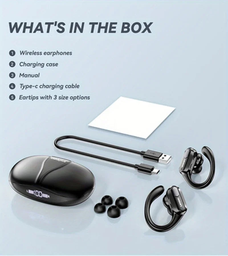 XT80 Wireless Bluetooth 5.3 Earbuds True Wireless Headphones with Mic Button Control Noise Reduction Ear Hooks Waterproof Headphones