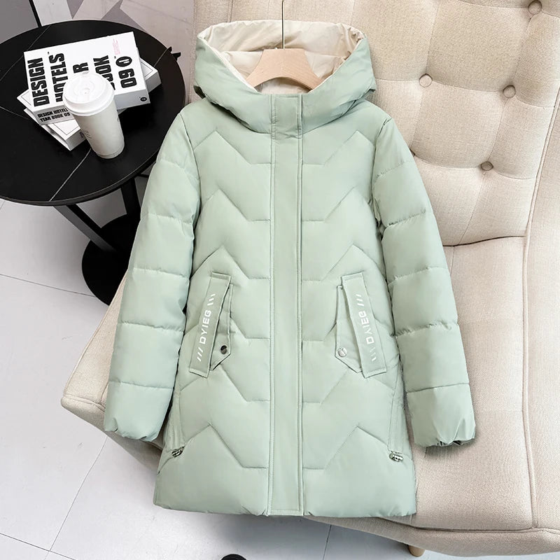 Chaqueta de plumón de longitud media para mujer, de alta gama, gruesa, cálida y elegante, estilo coreano, para el invierno, c...