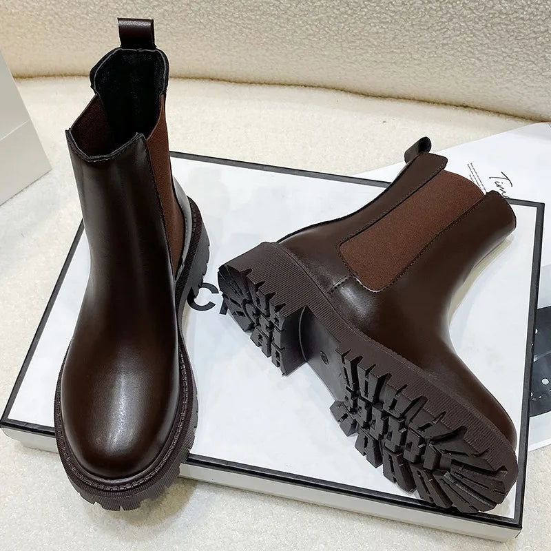 Botas Chelsea, nuevos zapatos de invierno de suela gruesa para mujer, botas cortas de suela gruesa a la moda de otoño para mujer
