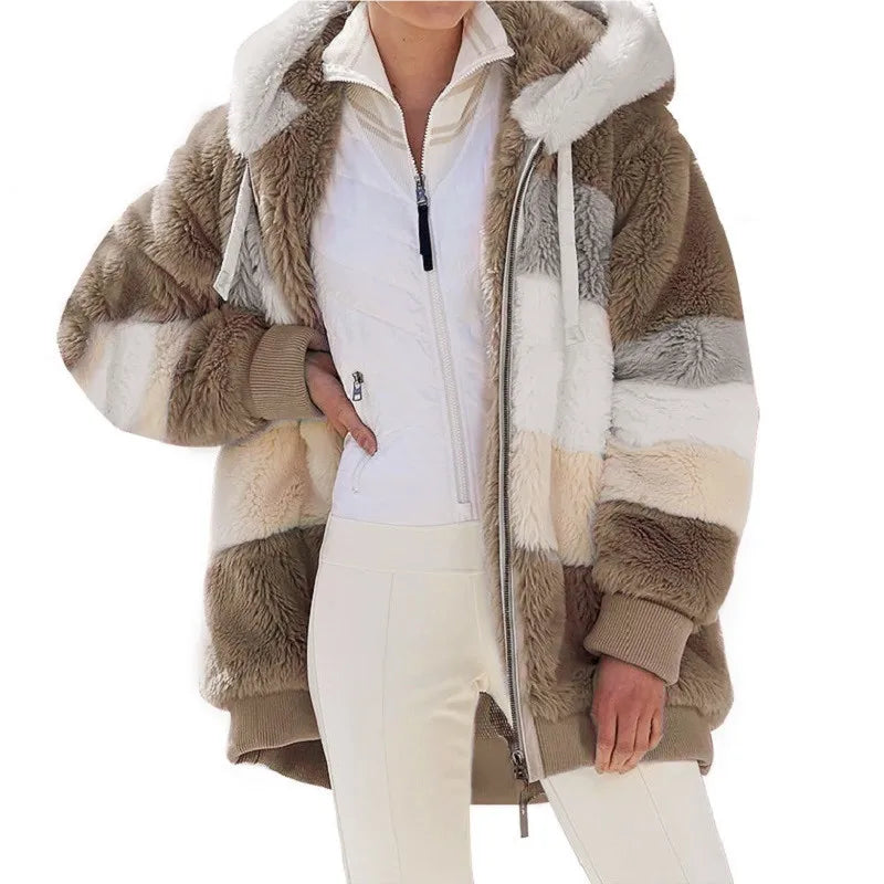 Chaqueta de gran tamaño para mujer, ropa de calle con capucha y bolsillo de felpa cálida, abrigo holgado para mujer, ropa femenina.
