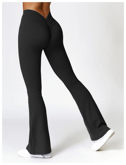 Women's V-shaped Yoga Pants, Flared Leggings, High-Waisted Wide-Leg Pants, Sports Flared Pants for Gym and Fitness, Dance Pants.