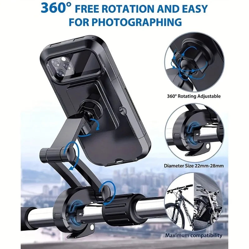 Waterproof motorcycle cell phone holder, universal bicycle, 360° rotating GPS phone holder