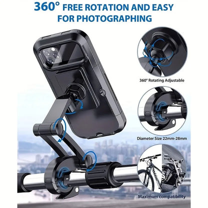 Waterproof motorcycle cell phone holder, universal bicycle, 360° rotating GPS phone holder