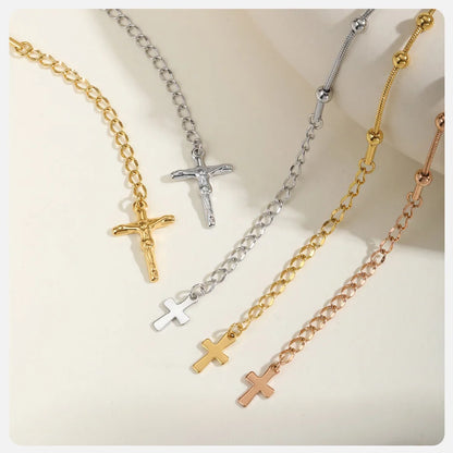 Vnox-pulsera de Rosario para mujer y niña, brazalete de oración de la Virgen María, Cruz religiosa de acero inoxidable chapada en oro, regalos