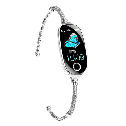Reloj inteligente de moda para mujer con correa de caja de Metal llamadas Bluetooth recordatorio Menstrual femenino Monitor de presión arterial y frecuencia cardíaca