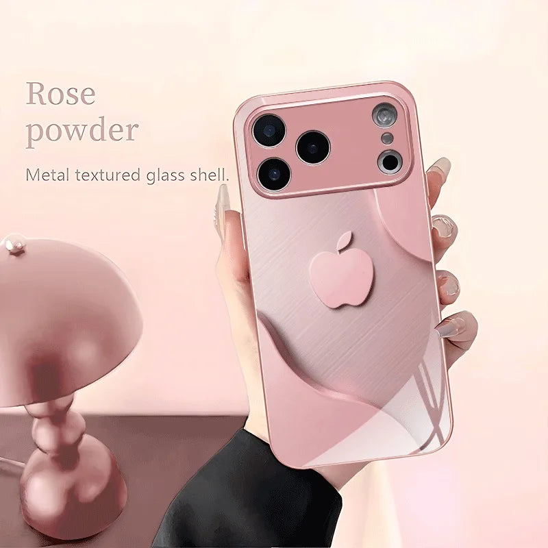 Funda de teléfono de cristal con pintura metálica, color rosa claro de lujo, para iPhone 17 16 15 14 13 12 11 Pro Max Plus 17Air 16E