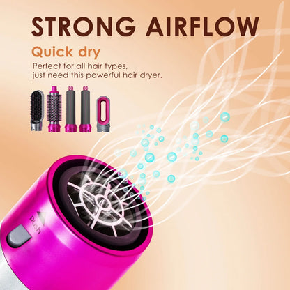Secador de pelo 5 en 1, peine eléctrico para el cabello, cepillo rizador recto de iones negativos, secador de pelo, peine de aire, Kit de cepillo extraíble, herramienta.