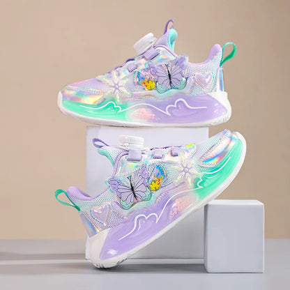 Cute Sneakers for Girls, Pink and Purple Butterfly Print Kids' Shoes, School Athletic Running Trainers, Girls' Sports Shoes