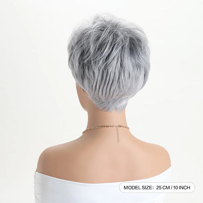 Short natural wigs with bangs, soft hair for mom, daily use, short gray ombre curly synthetic hair, costume party wig for women
