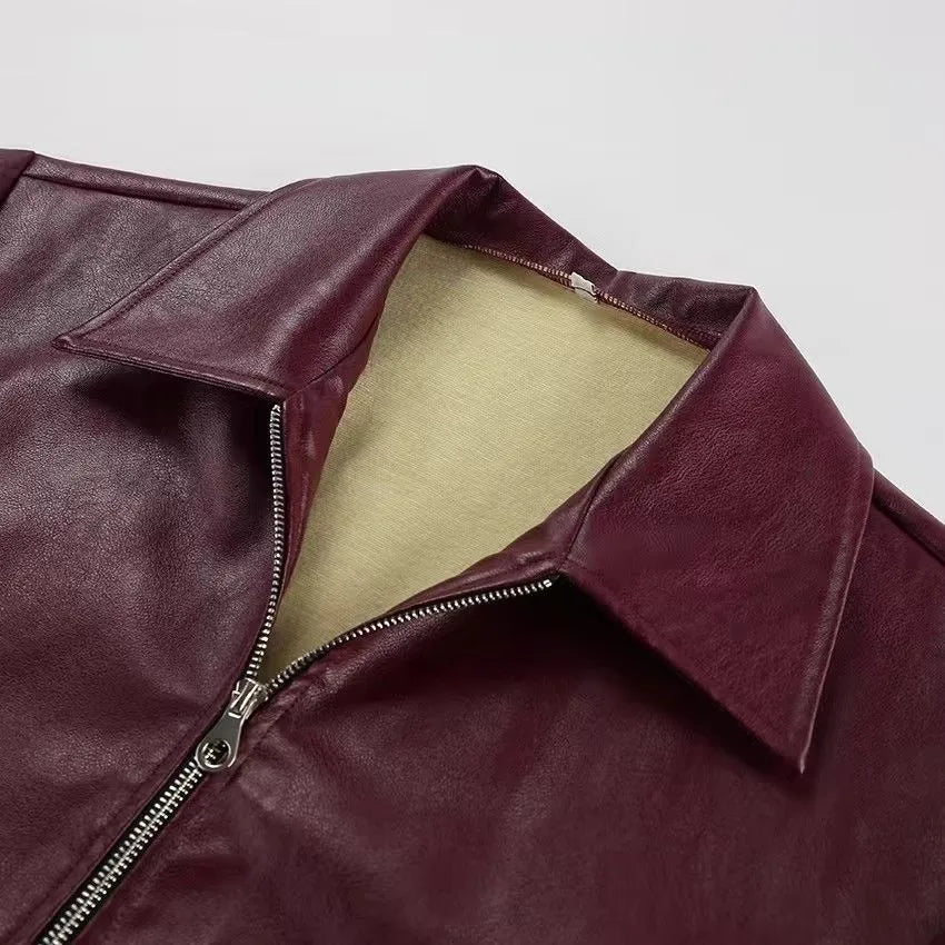 Otoño Invierno chaqueta de cuero Retro 2026 nueva chaqueta de cuero Pu para mujer solapa corta motocicleta abrigo suelto mujer abrigo de cuero de motorista