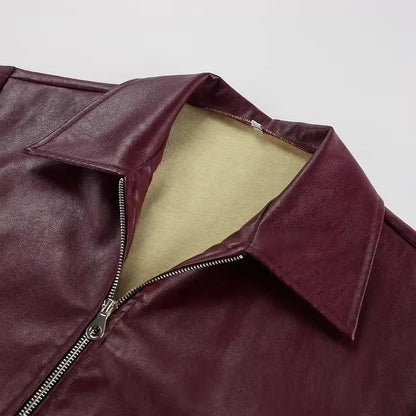 Otoño Invierno chaqueta de cuero Retro 2026 nueva chaqueta de cuero Pu para mujer solapa corta motocicleta abrigo suelto mujer abrigo de cuero de motorista