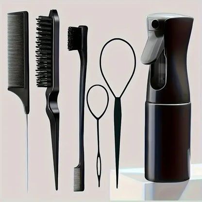 6 unids/set de cepillos para el cabello, botella con pulverizador para peluquería, bucle para trenzado de cabello, peine de cola de rata, cepillo para el cabello con Control de bordes Brsuh