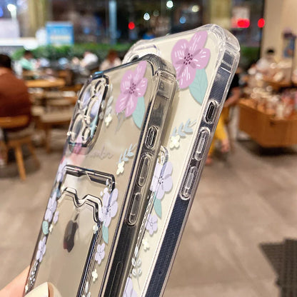 Funda de teléfono con soporte para tarjetas suaves para iPhone 13, 11, 16e, 15, 12, 14, 17, 16 Pro Max, 7 Plus, XR SE, funda transparente con flores estéticas