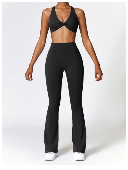 Women's V-shaped Yoga Pants, Flared Leggings, High-Waisted Wide-Leg Pants, Sports Flared Pants for Gym and Fitness, Dance Pants.