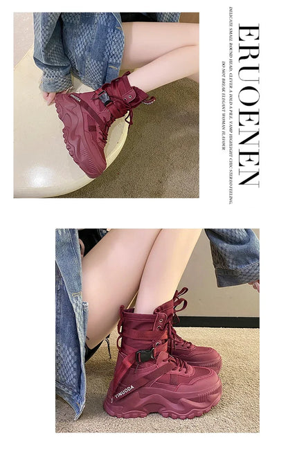 Botas De moto con plataforma gruesa para Mujer, zapatos blancos con cordones y parte inferior gruesa, botines De Mujer para Otoño e Invierno