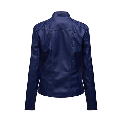 Chaqueta de cuero sintético para mujer, abrigo corto ajustado con cuello levantado y cremallera, ropa de calle para motorista, novedad de primavera y otoño.
